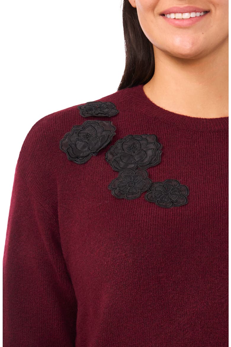 Floral Appliqué Crewneck Sweater, Alternate, color, WINE