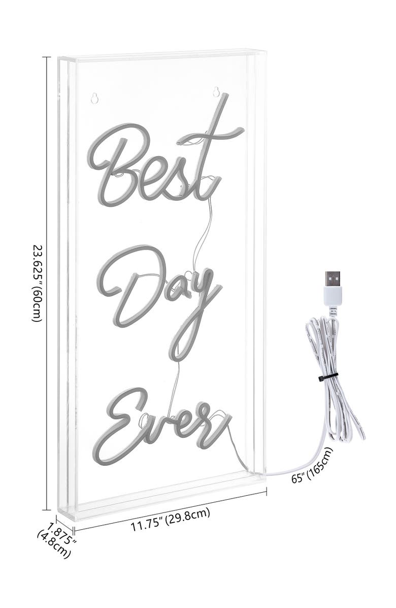 JONATHAN Y Best Day Ever 11.75" X 23.63" Contemporary Glam Acrylic Box USB Operated LED Neon Light, White, Alternate, color, White