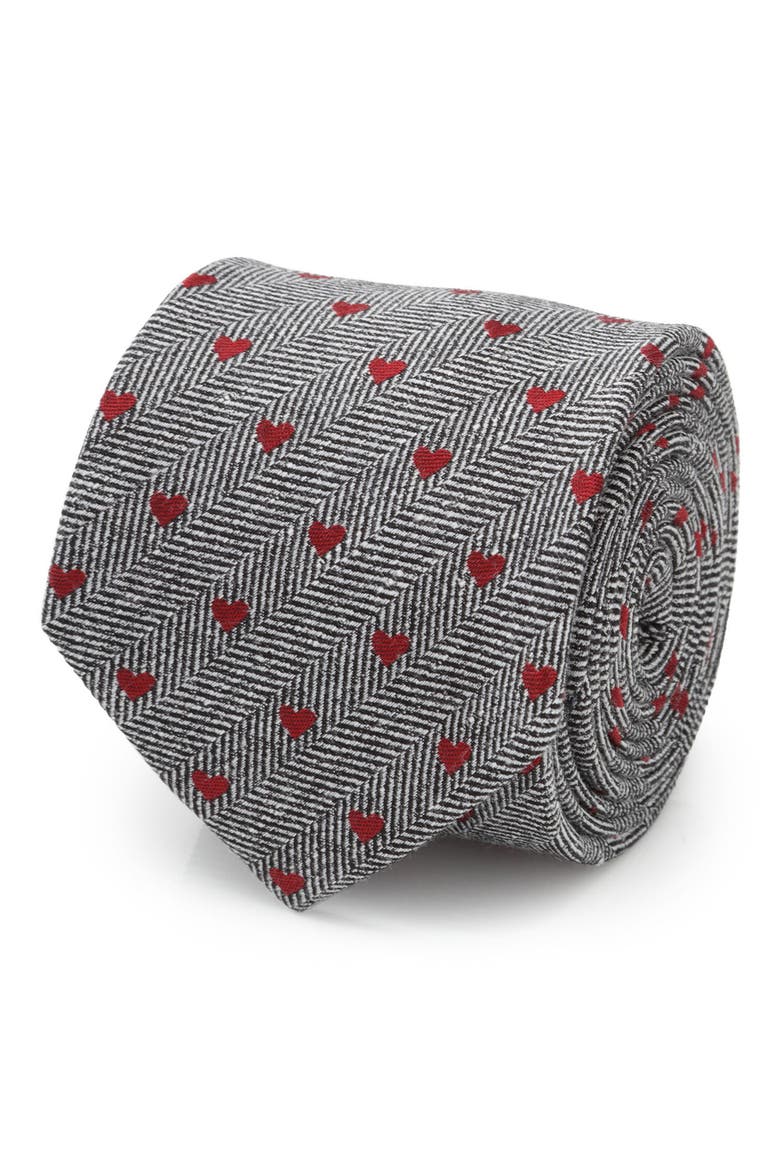 Herringbone Hearts Linen Tie, Alternate, color, BLACK