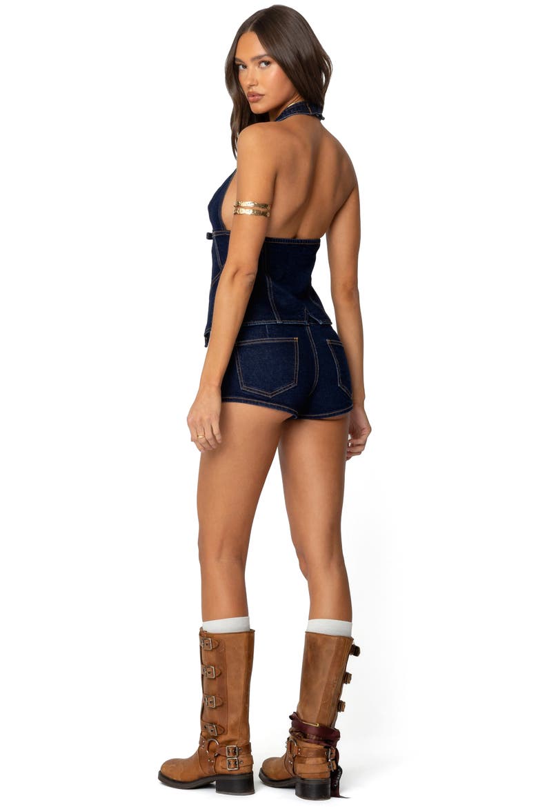 Ciel Belted Low Rise Denim Micro Shorts, Alternate, color, DARK-BLUE