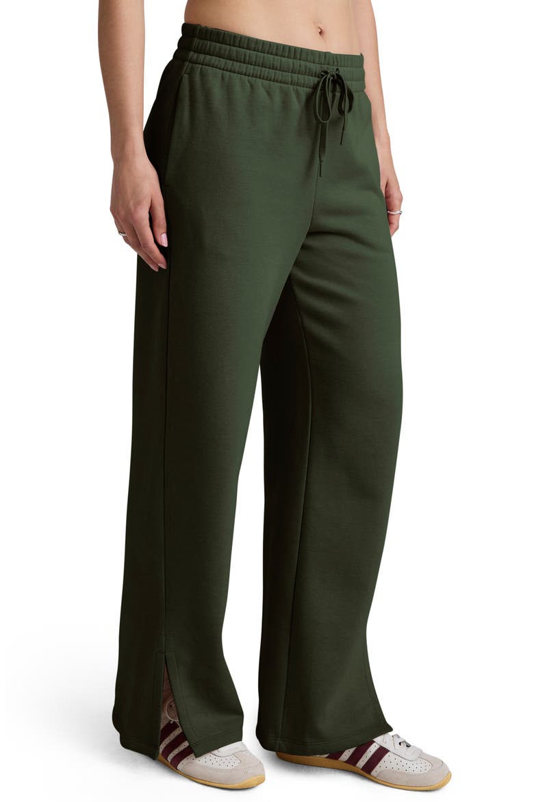 LuxeFleece Side Slit Wide Leg Pants, Alternate, color, DARK OLIVE