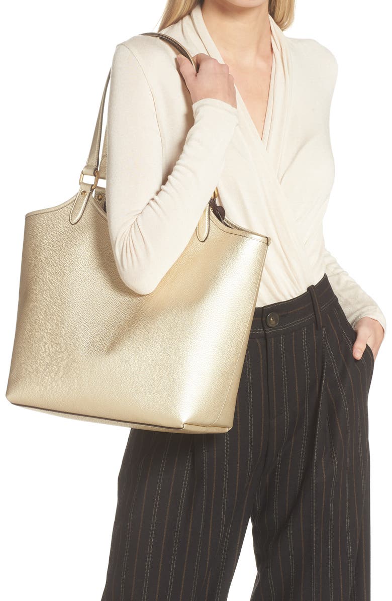 COACH Metallic Leather Everyday Tote Bag, Alternate, color,