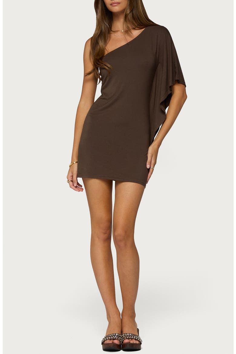 Cammi One-Shoulder Flutter Minidress, Main, color, BROWN