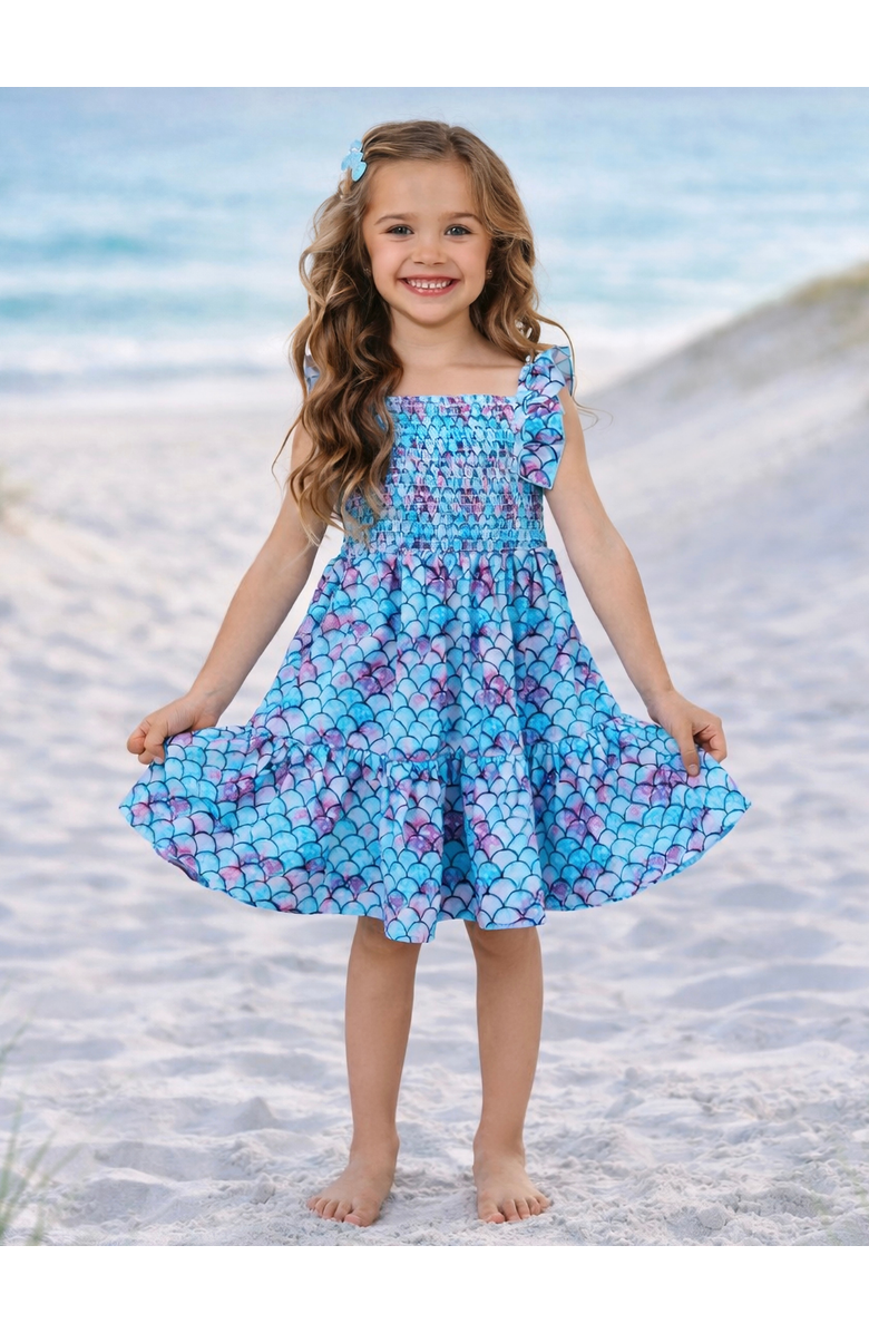 Mia Belle Girls I Washed Up Like This Mermaid Ruffle Sundress, Alternate, color, Blue