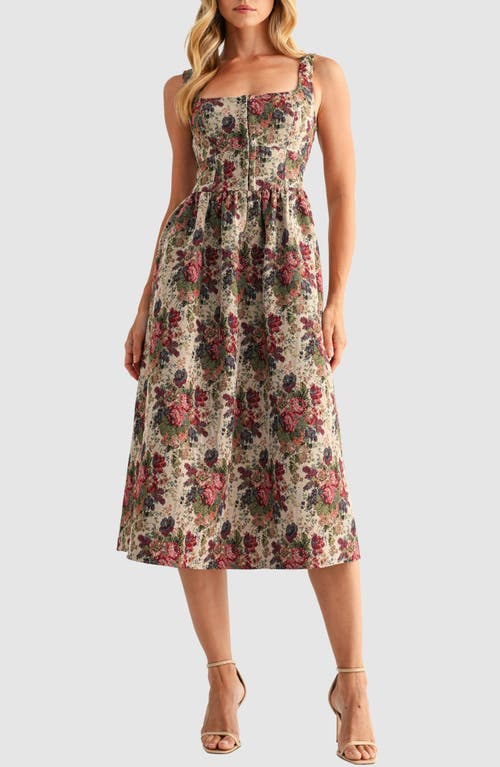 Mila Mae Tapestry Corset Fit & Flare Midi Dress In Multi