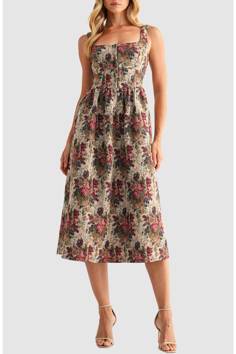 corset flare midi dress CELENIA Lilac Floral Corset Midi Dress