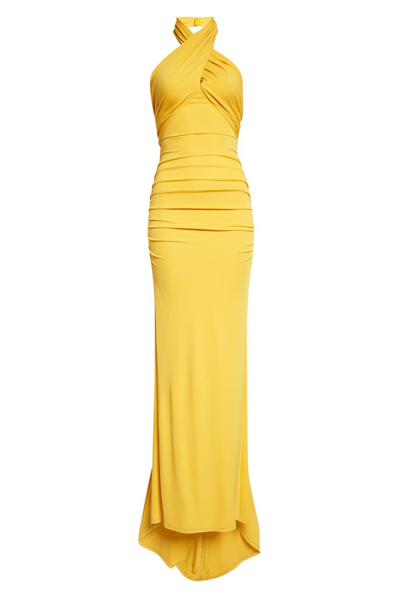 Crisscross Halter Gown, Alternate, color, SAFFRON