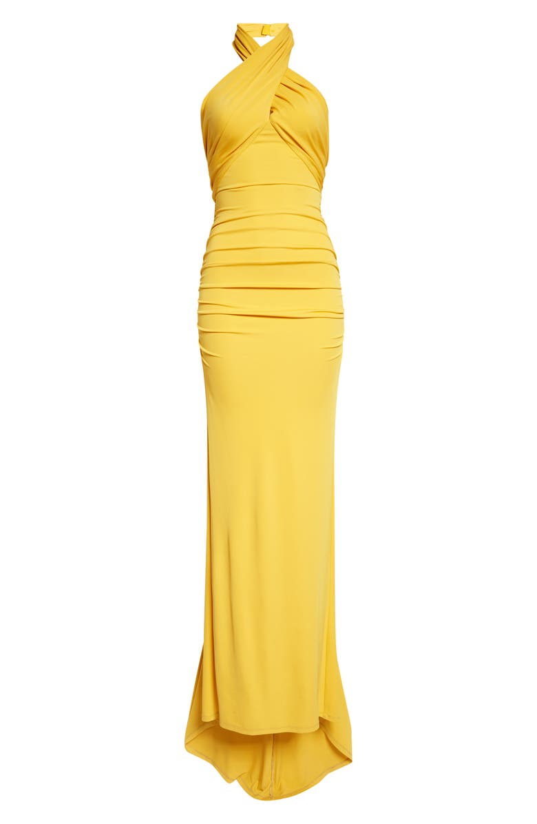 Carolina Herrera Crisscross Halter Gown, Alternate, color, Saffron