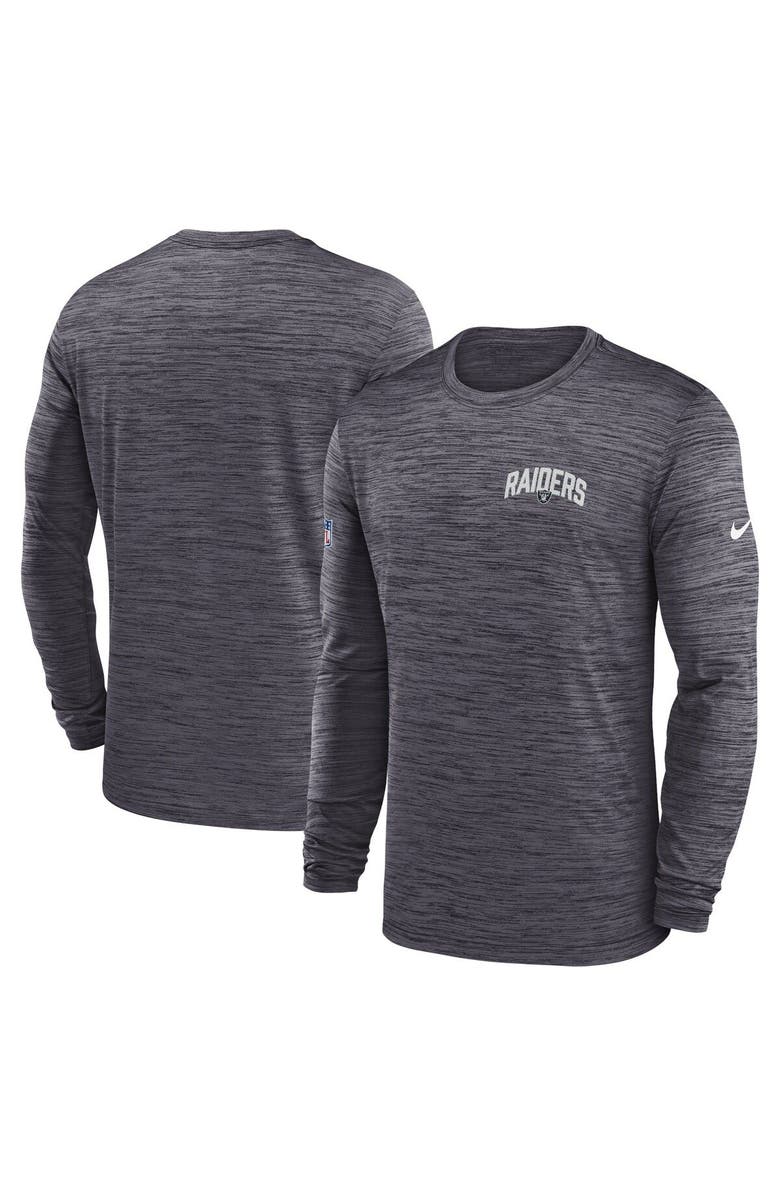 Nike Men's Nike Charcoal Las Vegas Raiders Sideline Velocity Athletic Stack Performance Long Sleeve T-Shirt, Alternate, color,
