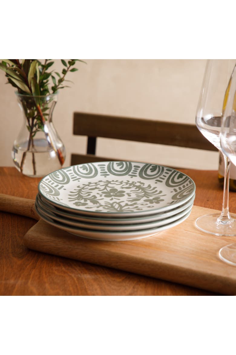 2-Time Oprah's Favorite Things, Valencia Flor 4 Piece Stoneware Dessert Plate Set, Alternate, color, Fern Green