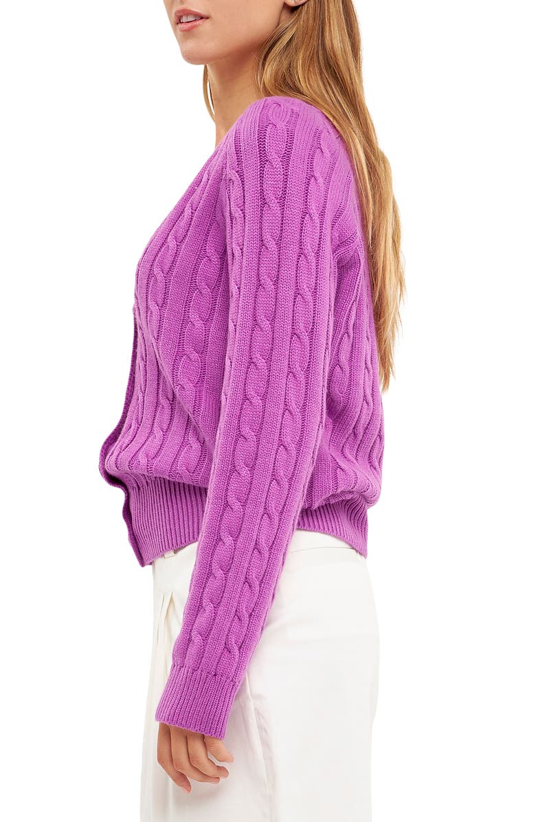 English Factory Cable Knit Cardigan, Alternate, color, Grape