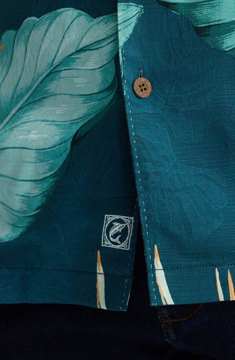 Tommy Bahama Garden of Hope & Courage Print Short Sleeve Silk Shirt, Alternate, color, Majolica Blue