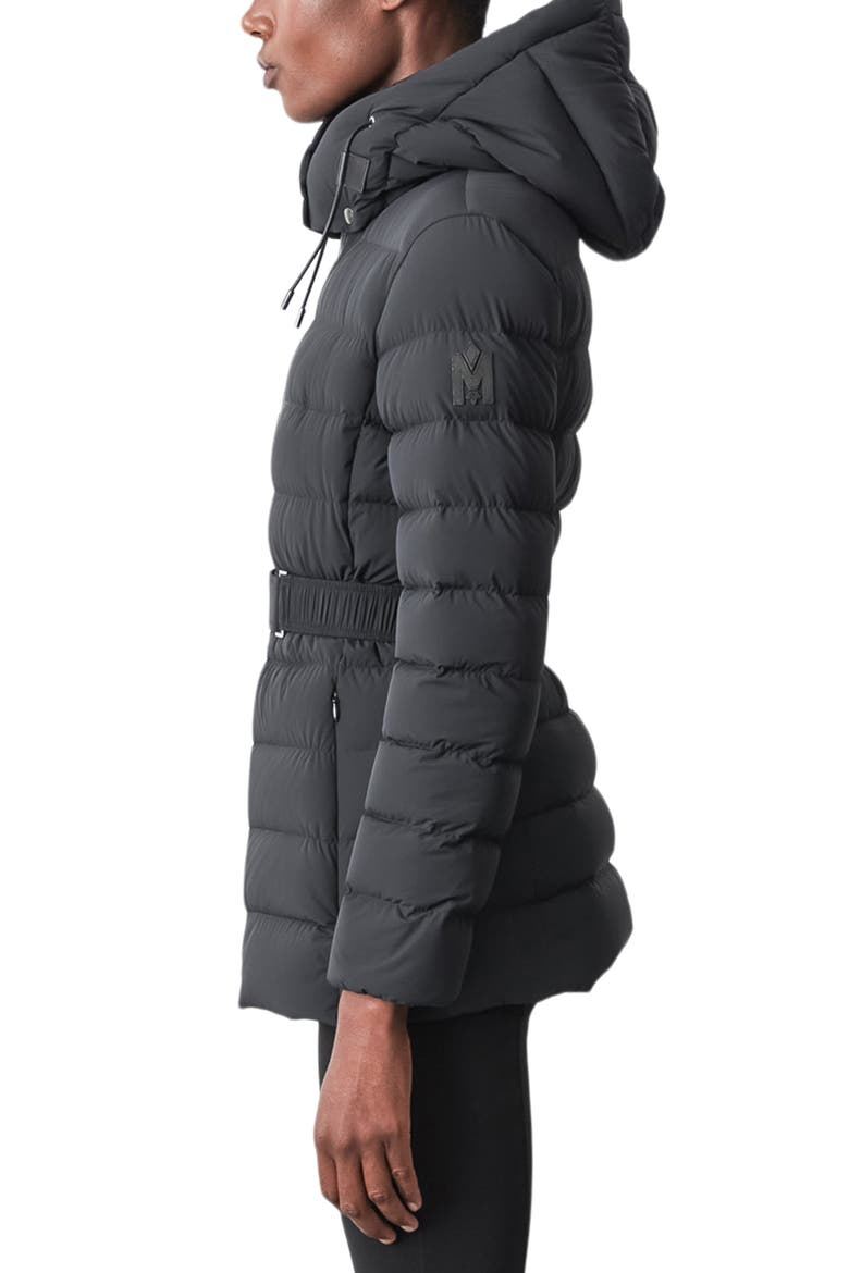 Jazmin Belted Down & Feather Puffer Jacket, Alternate, color, BLACK