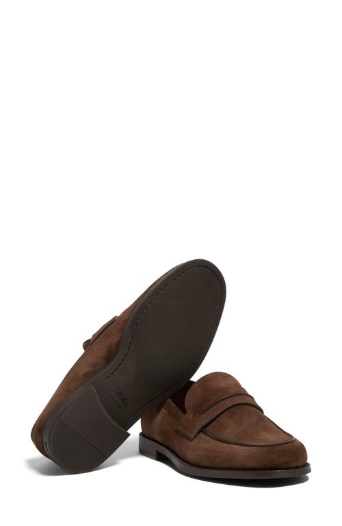 Zegna Suede Driving Loafer In Brown