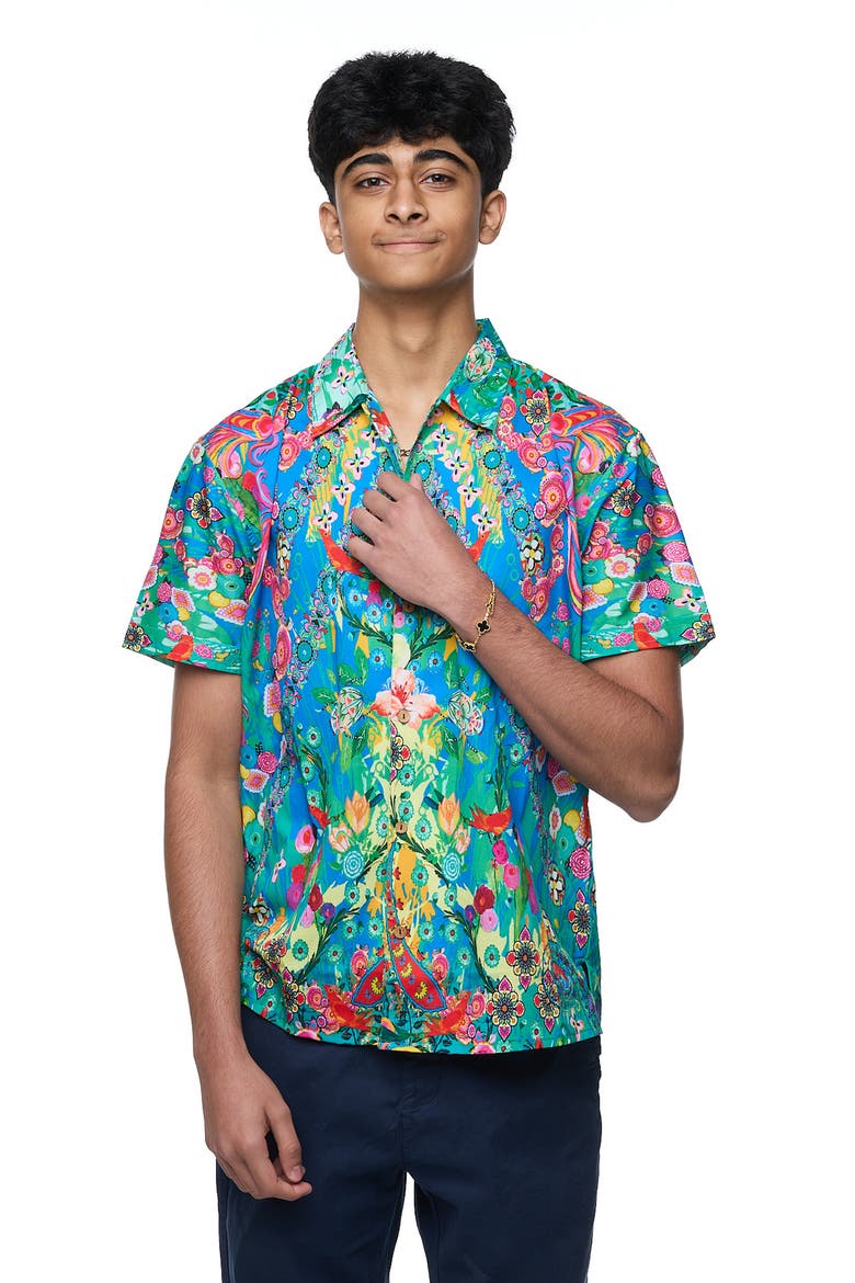 Printed Camp Shirt, Alternate, color, BLUE