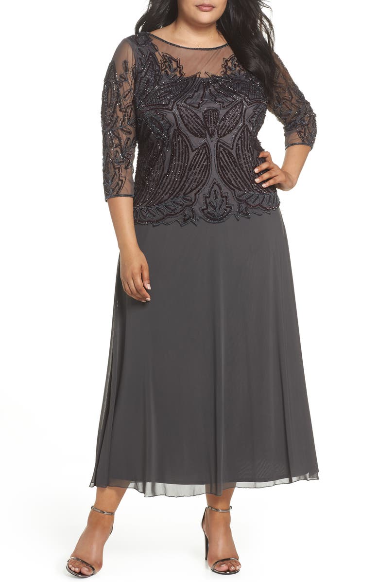 Pisarro Nights Illusion Neck Beaded A-Line Gown, Main, color, 