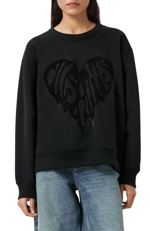 Allsaints Womens Black Trip Piper Crewneck Logo-motif Cotton Sweatshirt Xs In Black