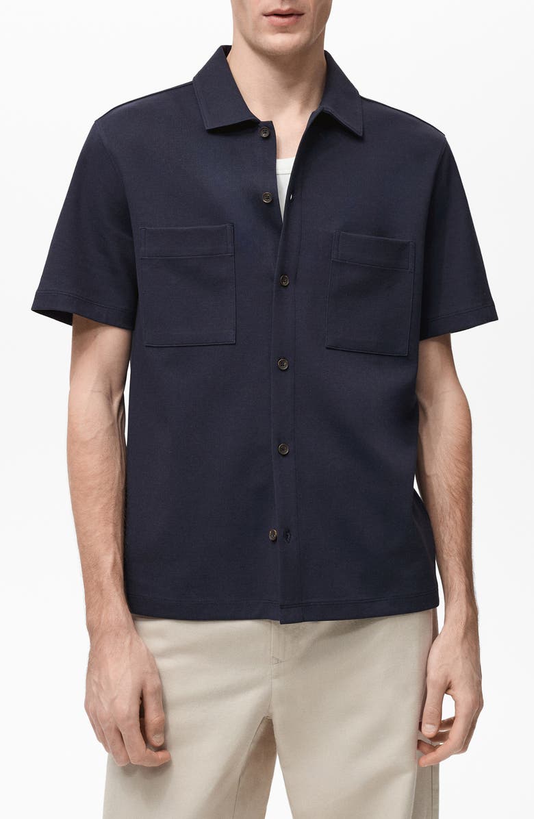 MANGO Short Sleeve Cotton Blend Button-Up Shirt, Main, color, 