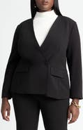 ELOQUII The 365 Semi Stretch Double Breast Collarless Blazer