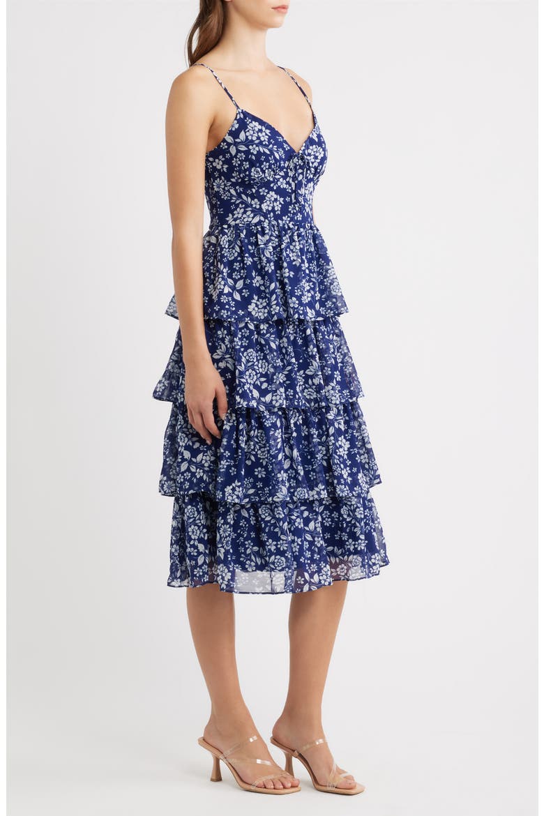Floral Tiered Midi Dress, Alternate, color, NAVY