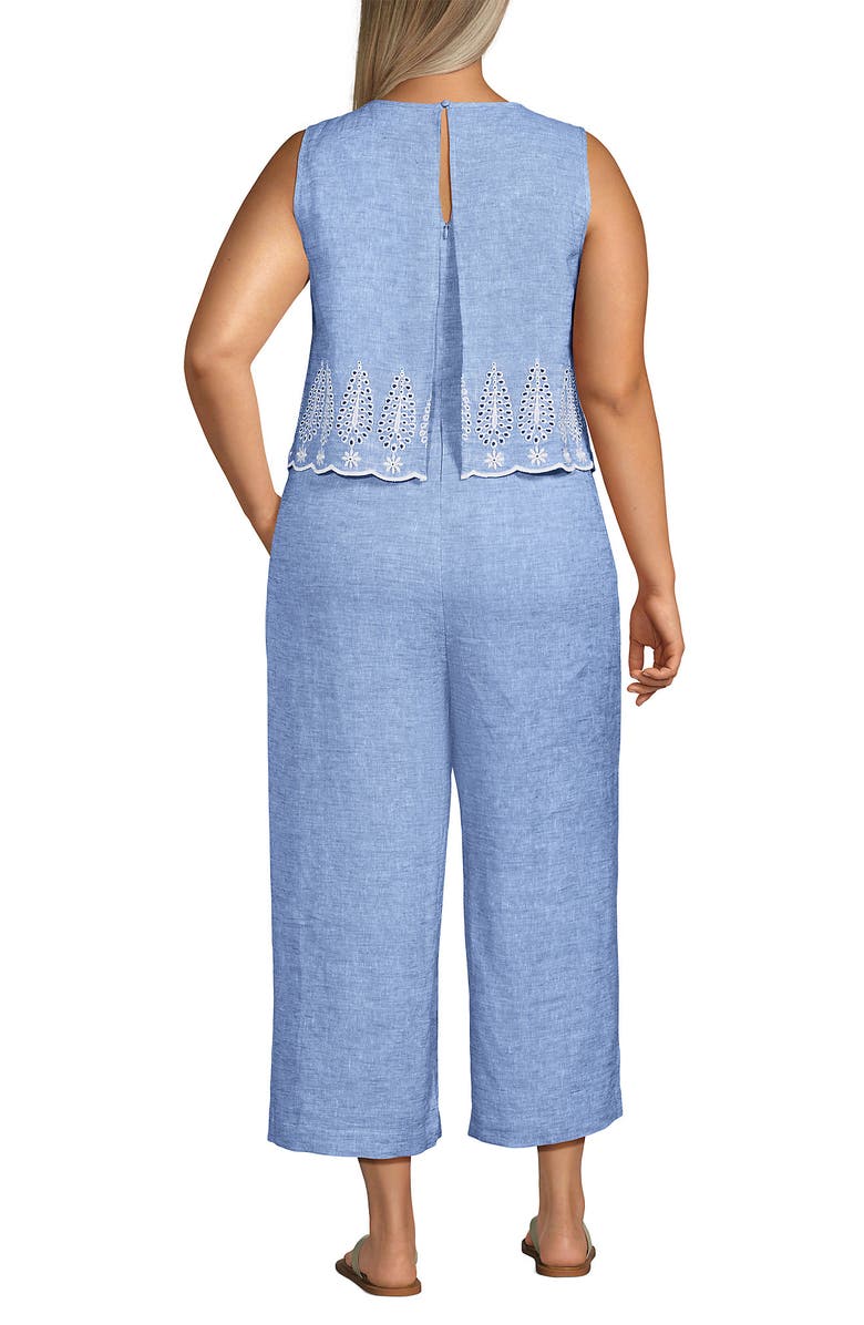 Lands' End Linen Sleeveless Embroidered Jumpsuit, Alternate, color,