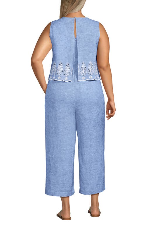Lands' End Linen Sleeveless Embroidered Jumpsuit In Soft Blue Eyelet