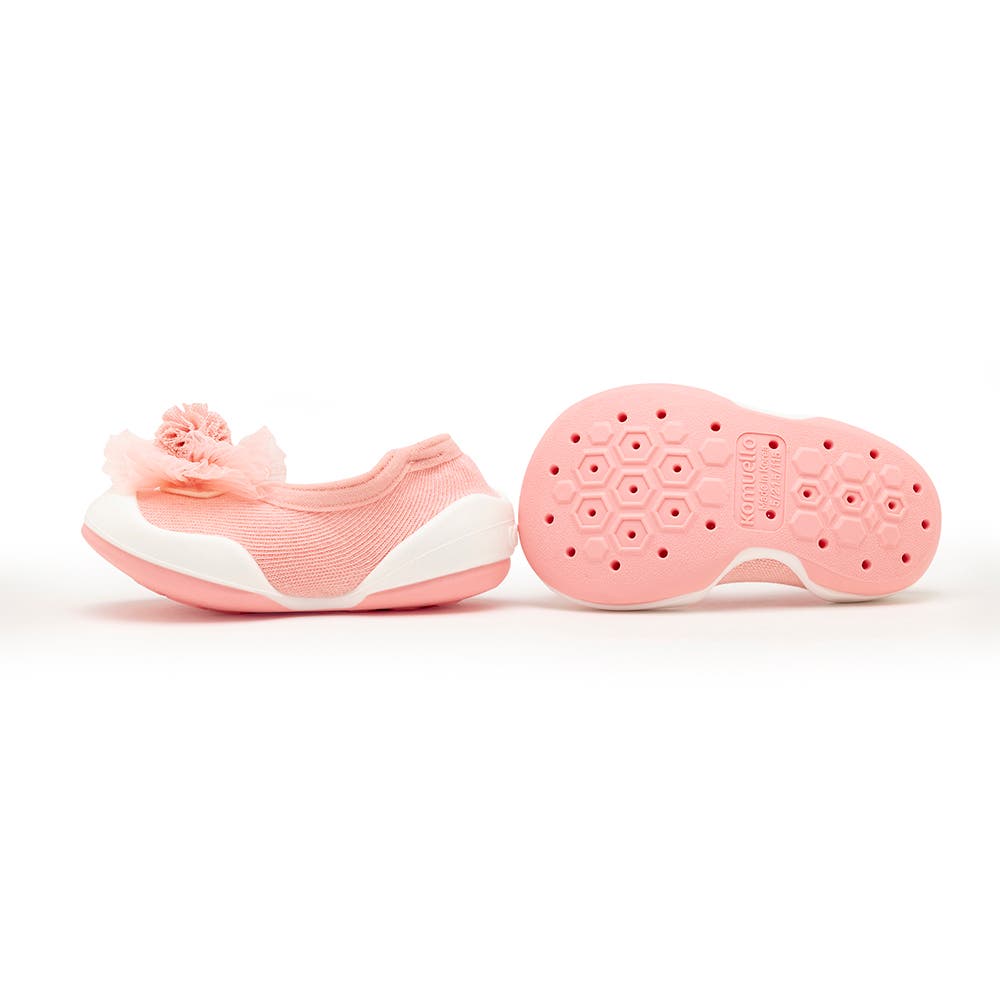 Toddler Sock Shoes Flat - Pompom Flower White, Alternate, color, Pastel Pink