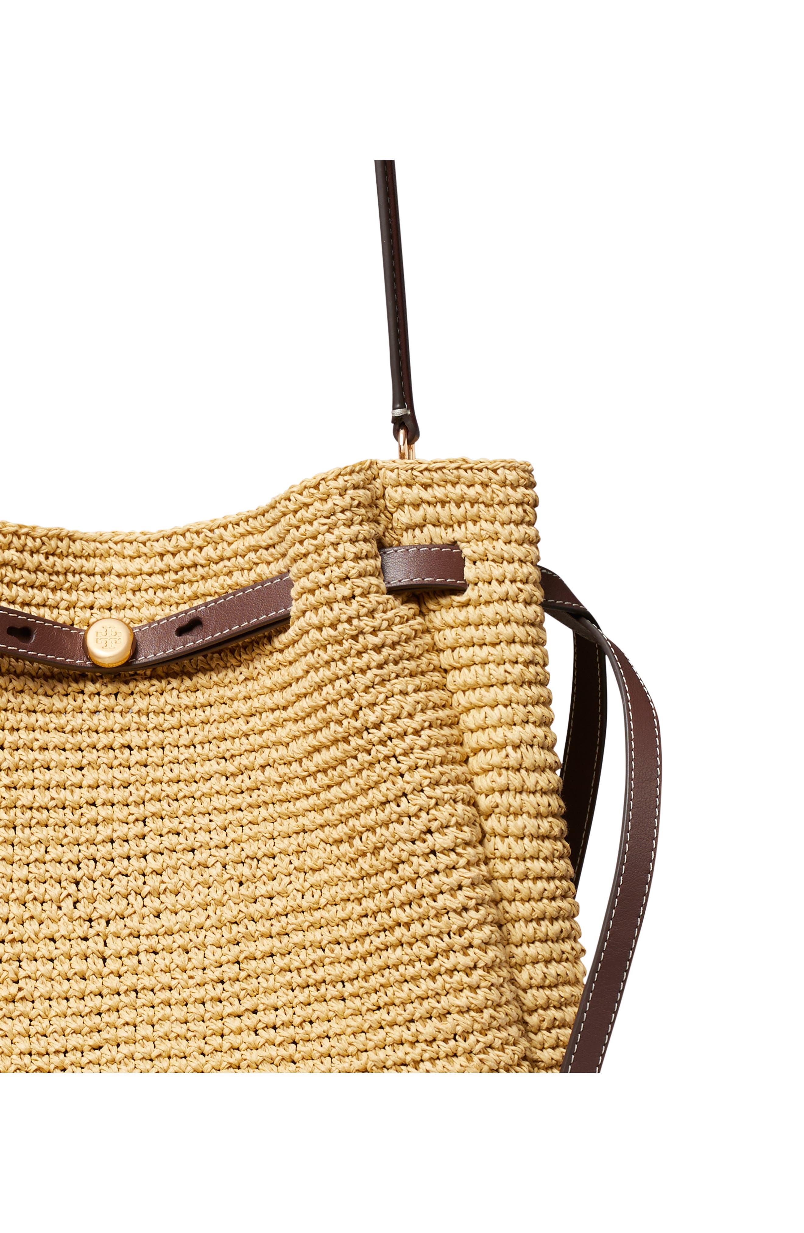 Tory Burch Large Romy Straw Bucket Bag, Alternate, color, Natural