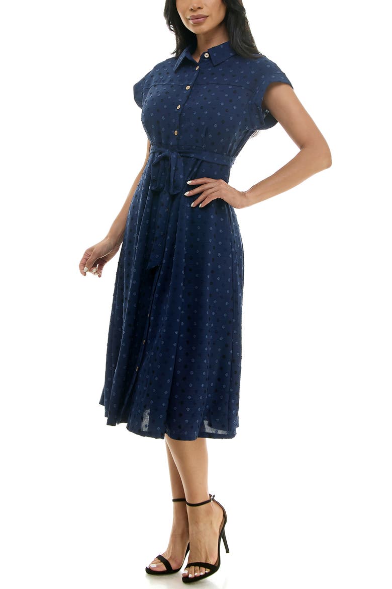 Swiss Dot Cap Sleeve Midi Shirtdress, Alternate, color, NAVY MULTI