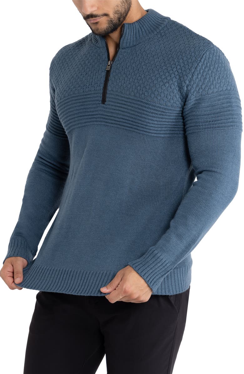 XRAY Honeycomb Knit Quarter-Zip Pullover Sweater, Alternate, color, Blue