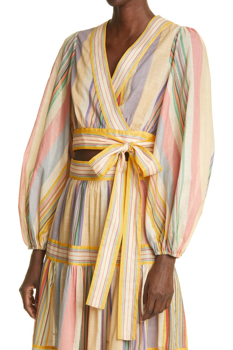 Mae Stripe Wrap Crop Top, Alternate, color, MULTI STRIPE