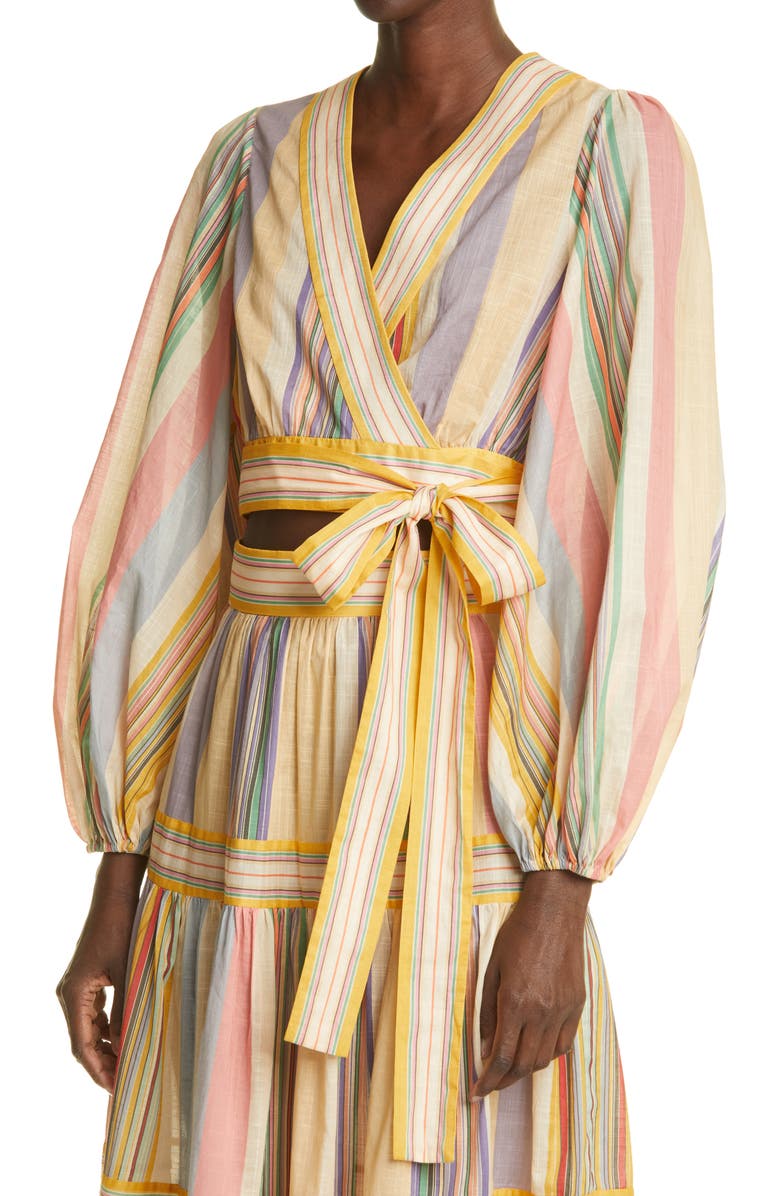 Zimmermann Mae Stripe Wrap Crop Top, Alternate, color, 