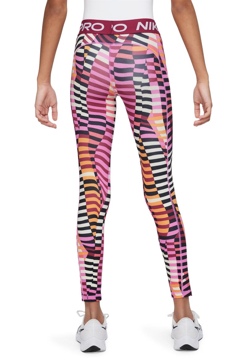Kids' Allover Print Dri-FIT Sport Leggings, Alternate, color, PLAYFUL PINK/ NOBLE RED/ WHITE