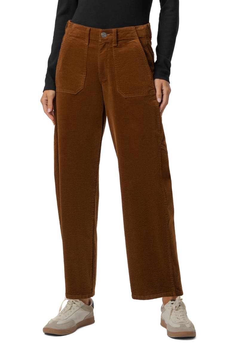 Ashley High Waist Corduroy Barrel Leg Pants, Main, color, NUTMEG