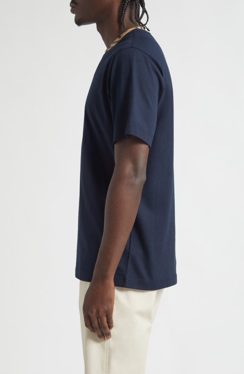Burberry Ryan Check Trim T-Shirt, Alternate, color, Navy