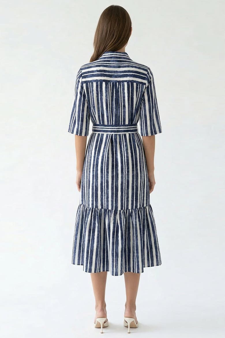 Darcio Shirt Collar Short Sleeve Belted Midi Dress, Alternate, color, Sax