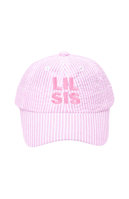 Bits & Bows Lil Sis Seersucker Bow Baseball Hat In Pink