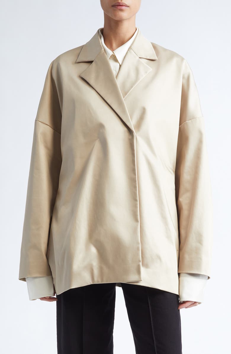 GIA STUDIOS Marisol Double Breasted Satin Jacket, Main, color, Beige