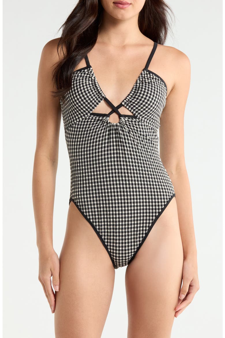 Keyhole Mio One Piece Swimsuit, Main, color, BLACK/ CREAM