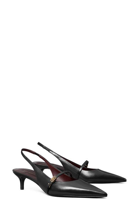 Double T Buckle Slingback Mary Jane Kitten Heel Pump (Women)