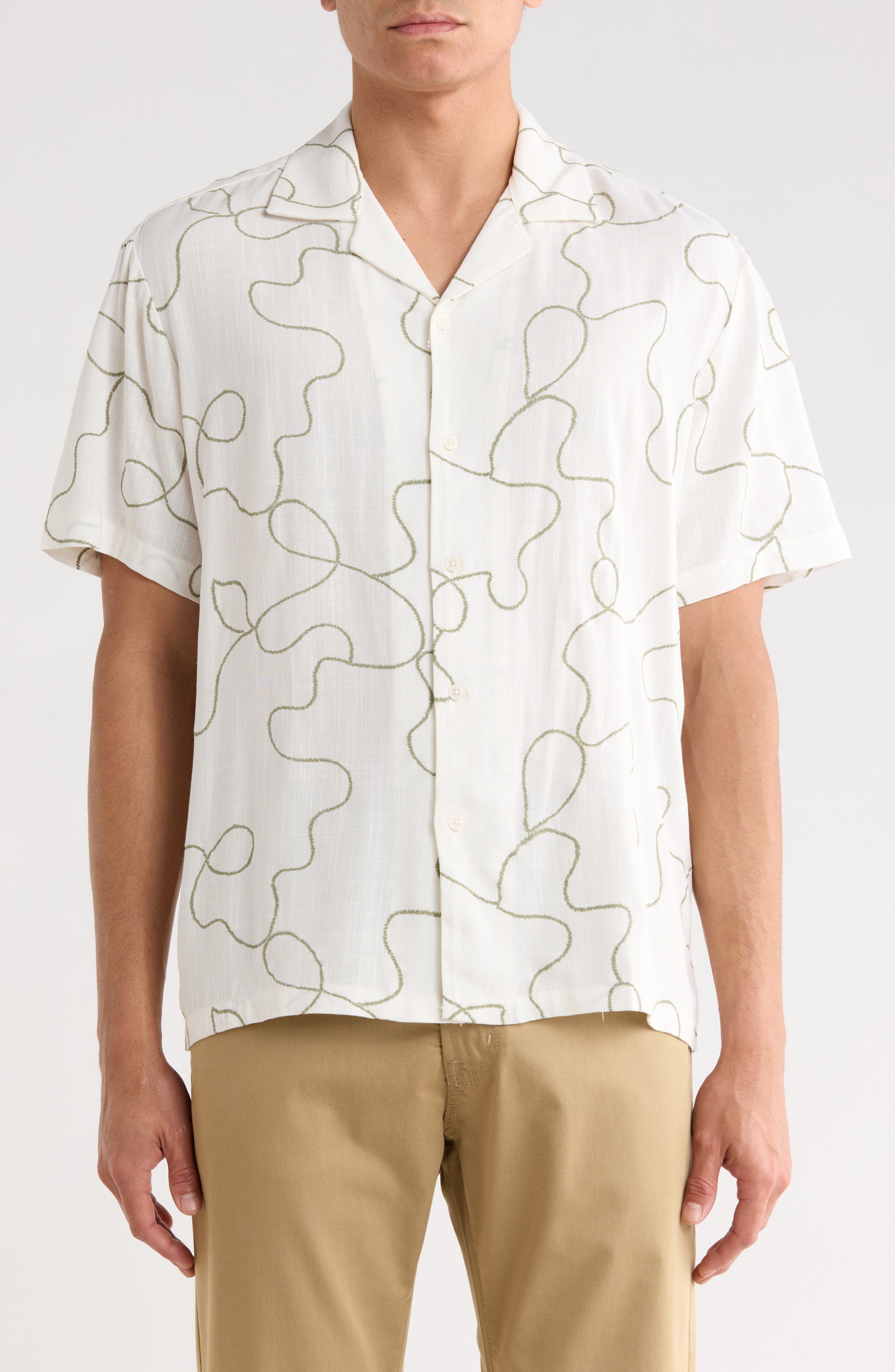 DENIM AND FLOWER Abstract Print Textured Camp Shirt