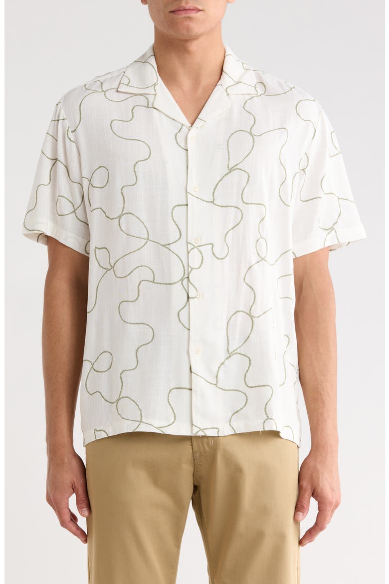 Abstract Print Textured Camp Shirt, Main, color, WHITE