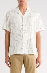 DENIM AND FLOWER Abstract Print Textured Camp Shirt