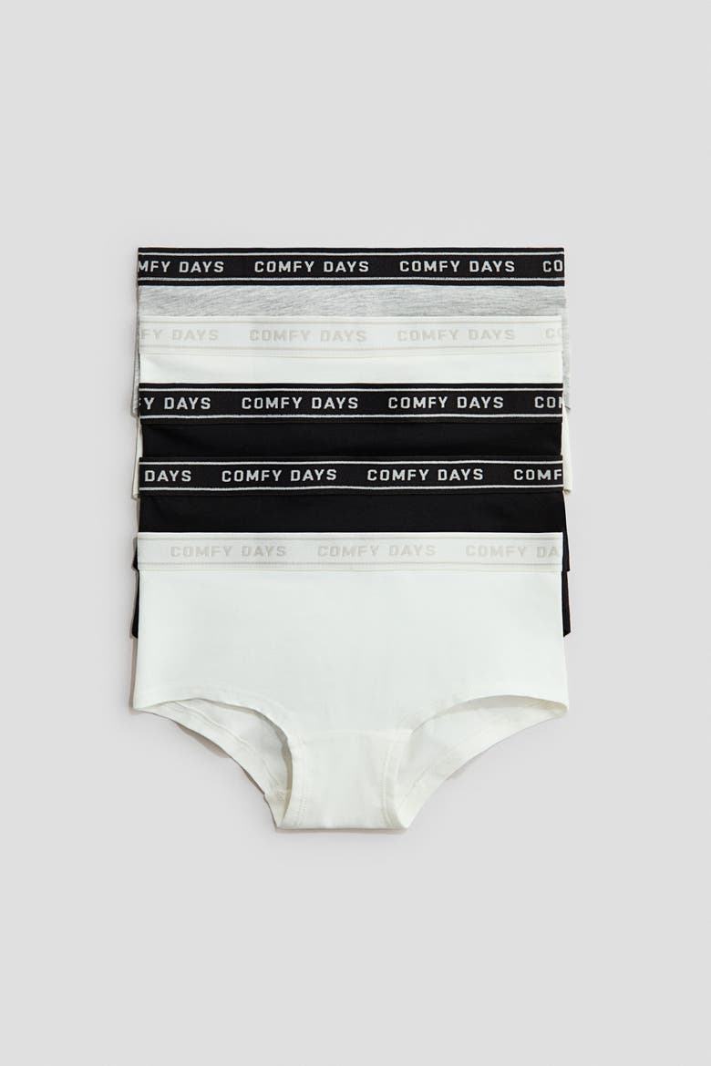 5-pack Text-motif Hipster Biefs, Main, color, Black/white/light gray melange
