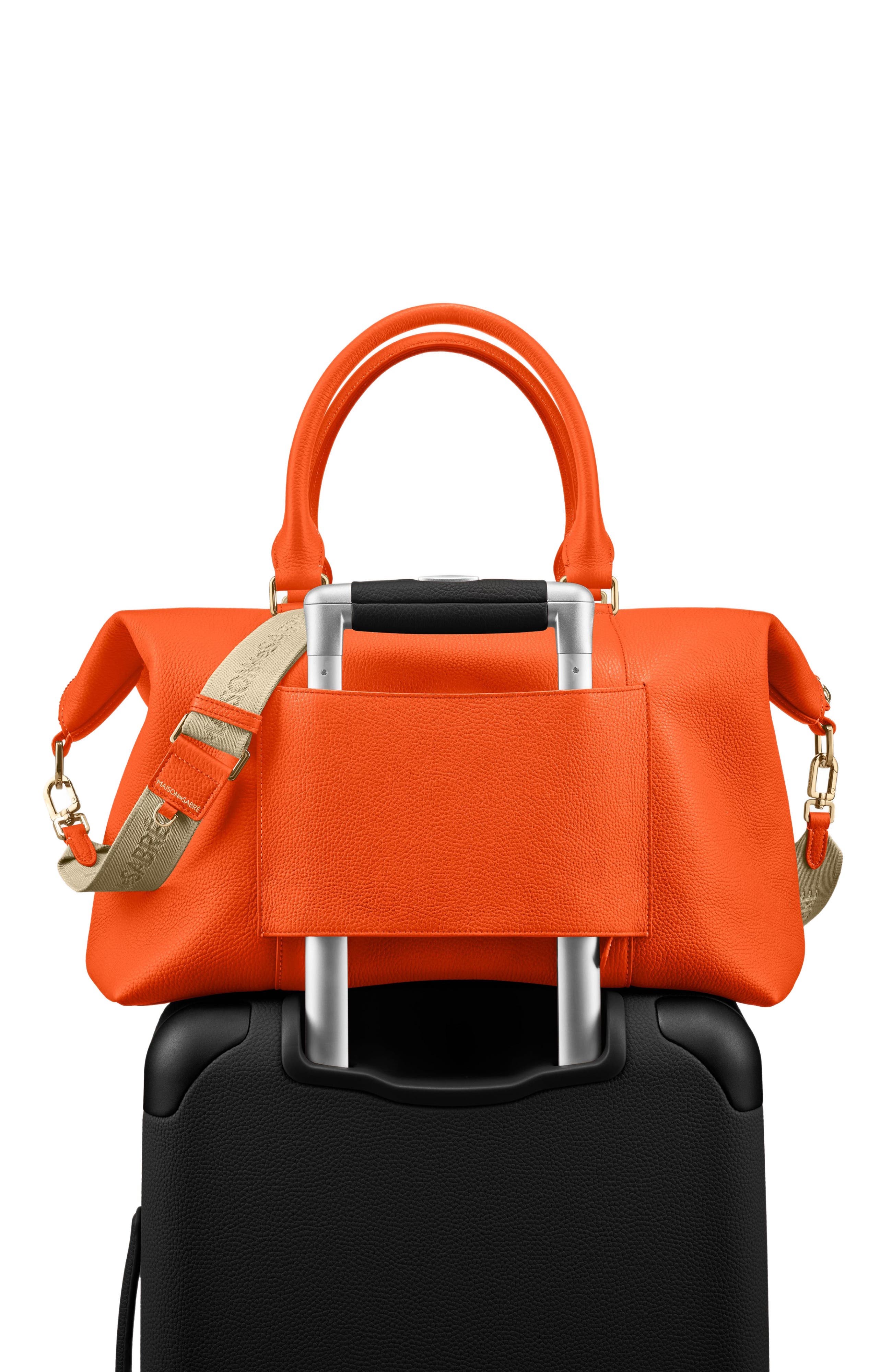 Large Leather Weekender Bag, Alternate, color, Manhattan Orange