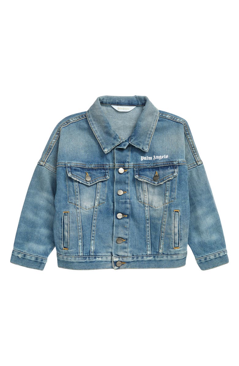 Palm Angels Kids' Logo Denim Jacket, Main, color, Blue White