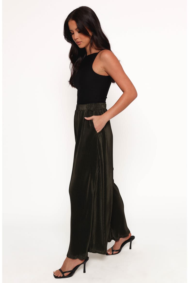 Leria Plissé Wide Leg Satin Pants, Alternate, color, OLIVE