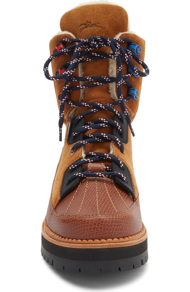 Longchamp Faux Shearling Lined Hiker Boot, Alternate, color, Cognac