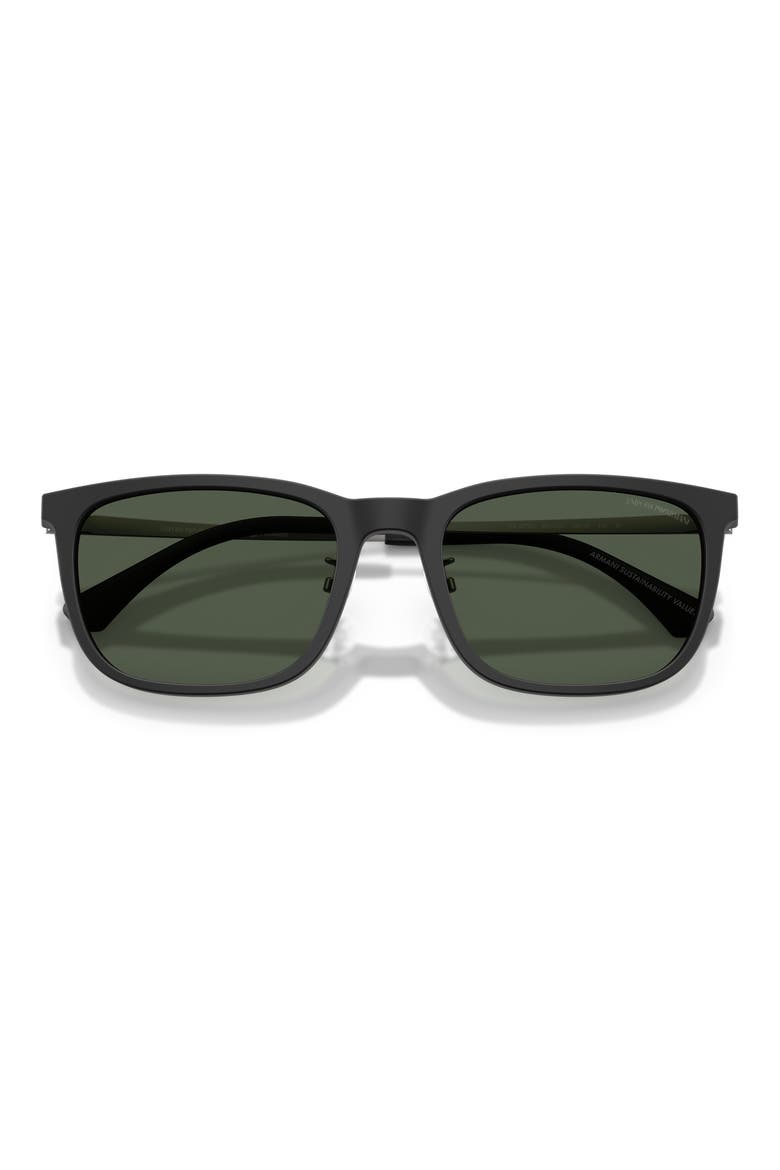 56mm Polarized Square Sunglasses, Alternate, color, MATTE BLACK / DARK GREEN POLAR