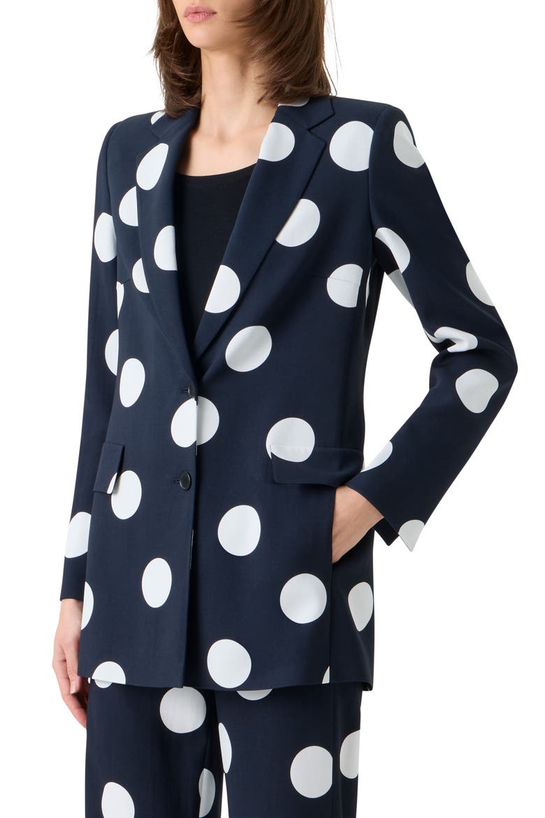 X-Large Polka Dot Single Breasted Stretch Crepe Blazer, Alternate, color, BLACK-CREAM